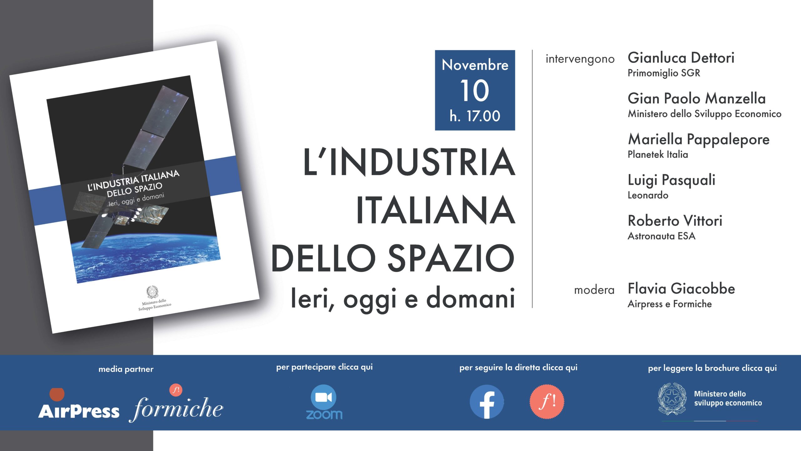 10 novembre, ore 17.00 Presentazione online “L’industria italiana dello spazio. Ieri, oggi, domani”