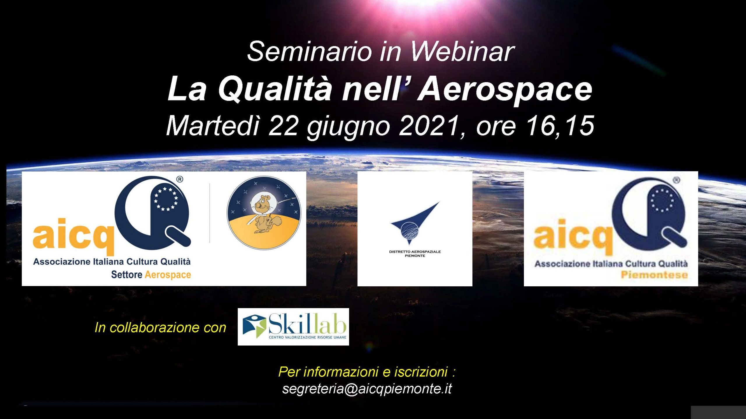 22 giugno 2021 ore 16,15: Webinar “La Qualità nell’Aerospace”