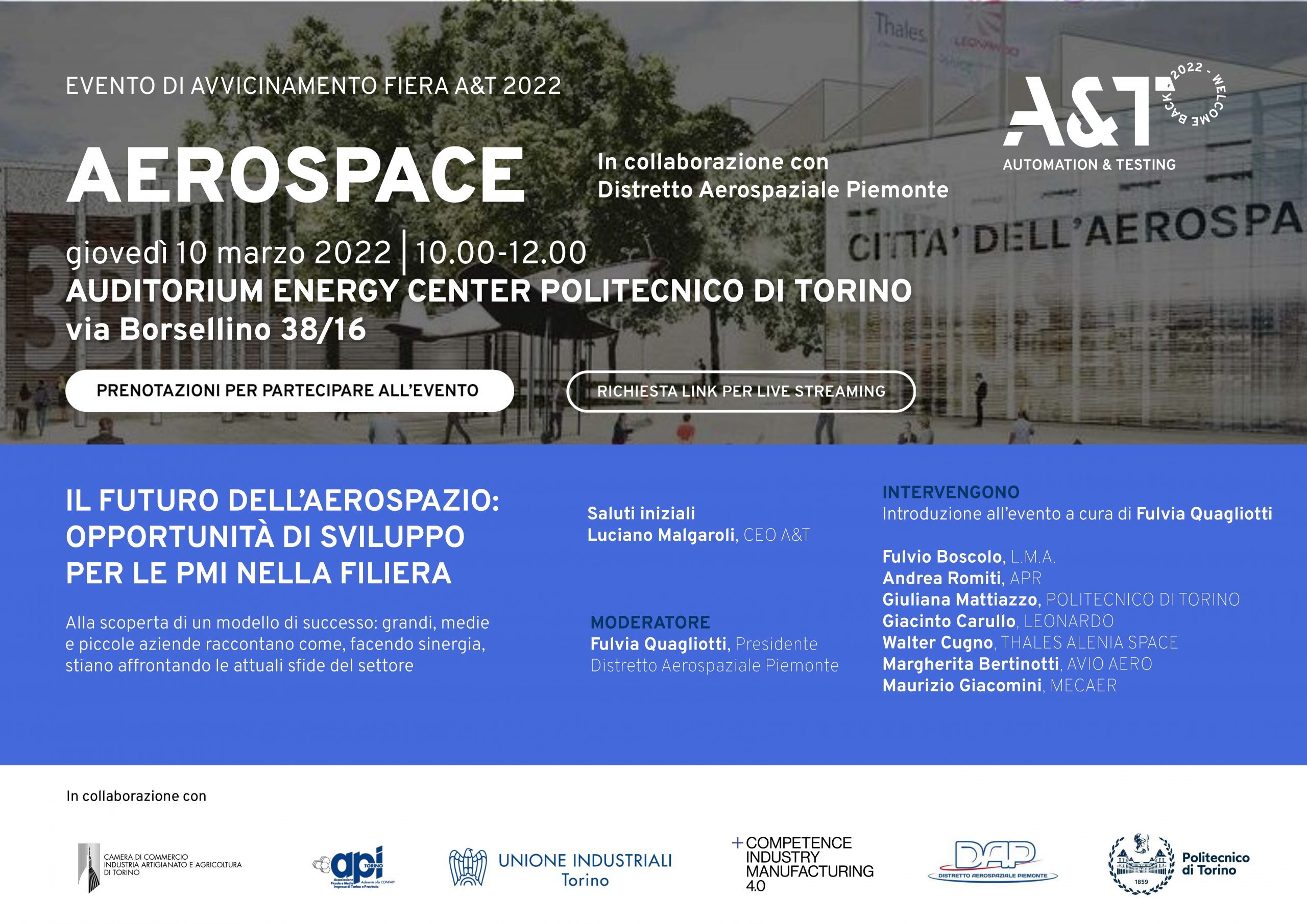 Save the date – 10 marzo ore 10.00-12.00 – IL FUTURO DELL’AEROSPAZIO: OPPORTUNITÀ DI SVILUPPO PER LE PMI NELLA FILIERA