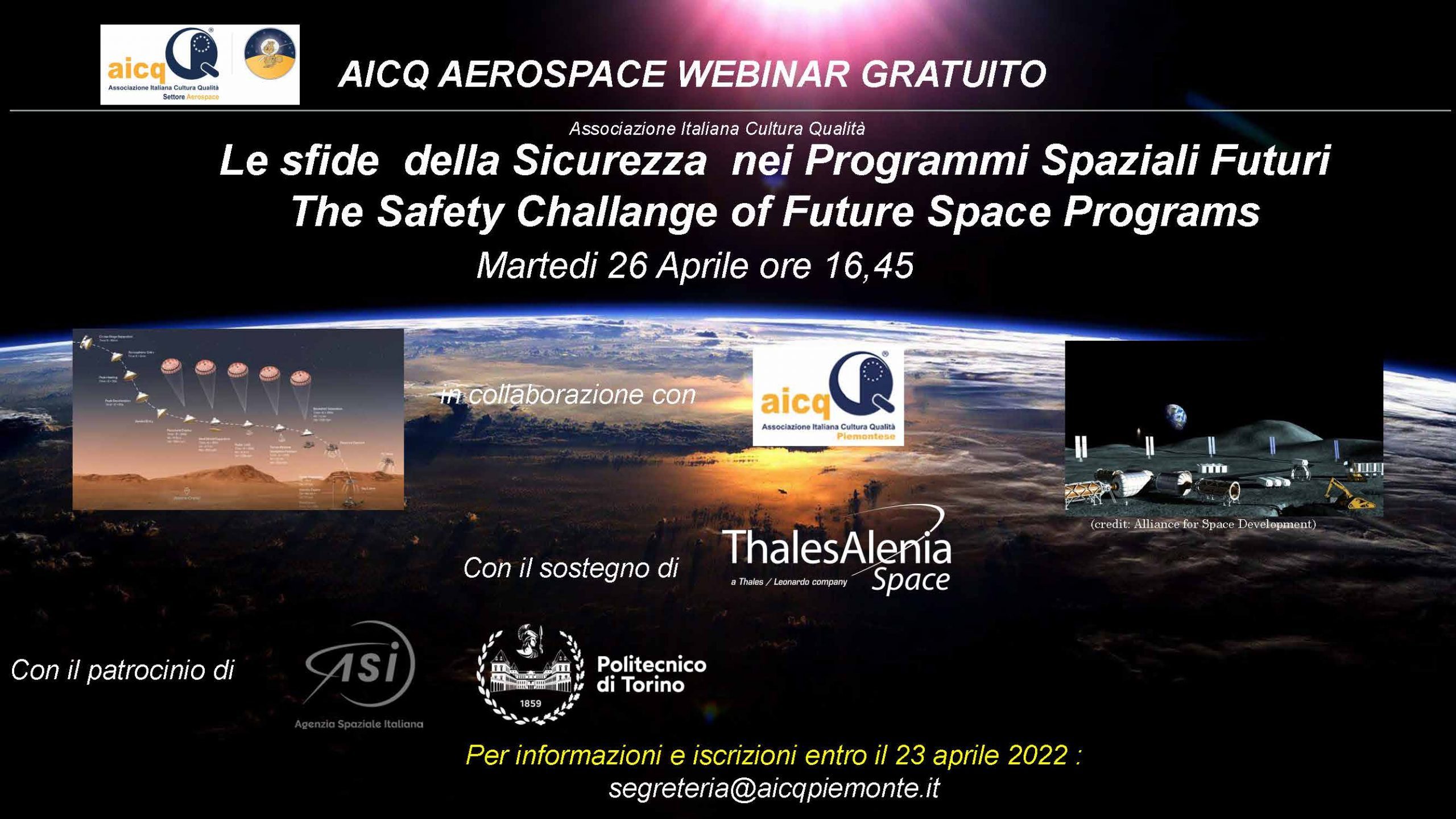 26 aprile ore 16.45: webinar “Le sfide della Sicurezza nei Programmi Spaziali Futuri”