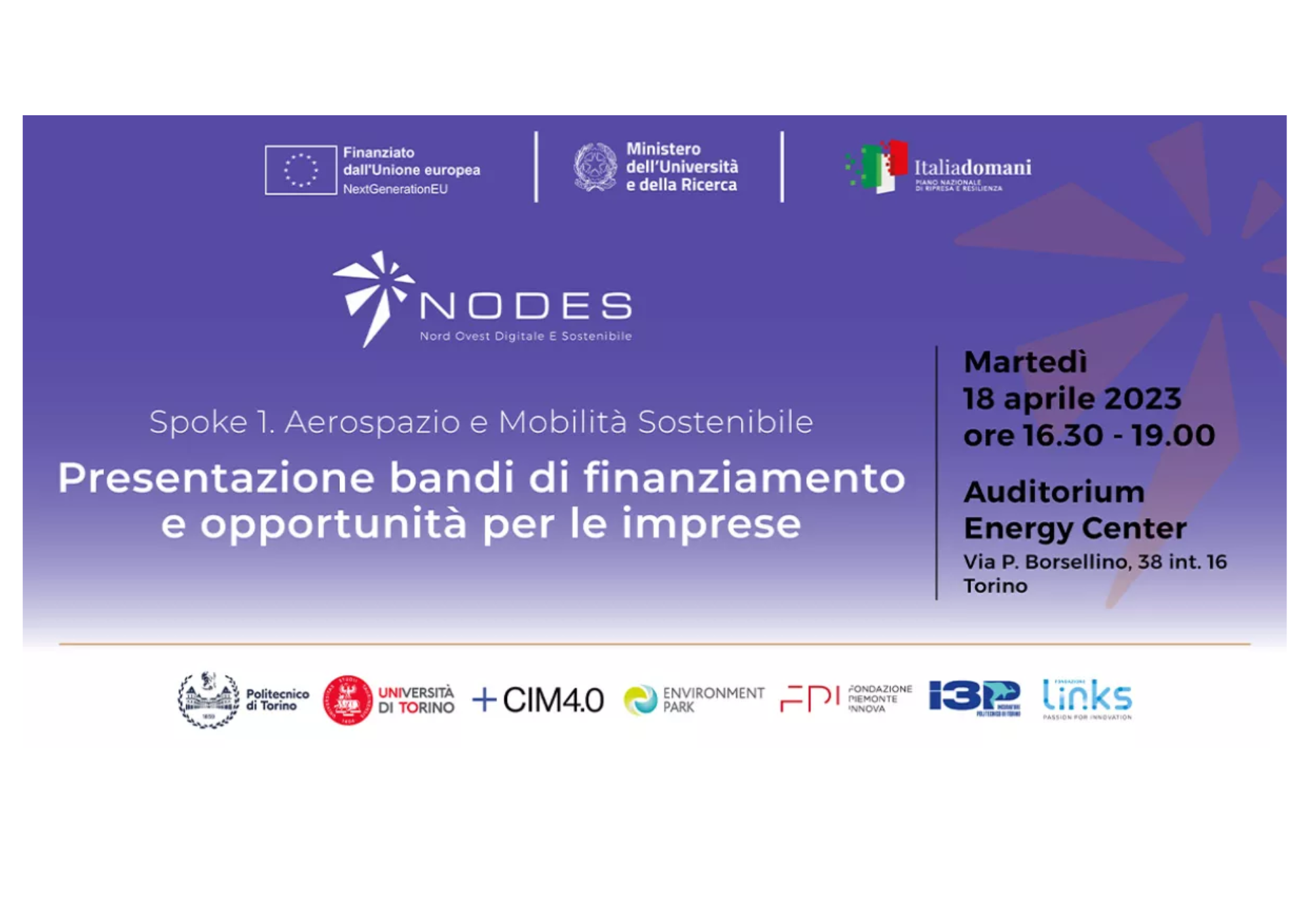 18 aprile 2023 ore 17: Presentazione bandi di finanziamento e opportunità per le imprese, ambito Aerospazio e Mobilità Sostenibile