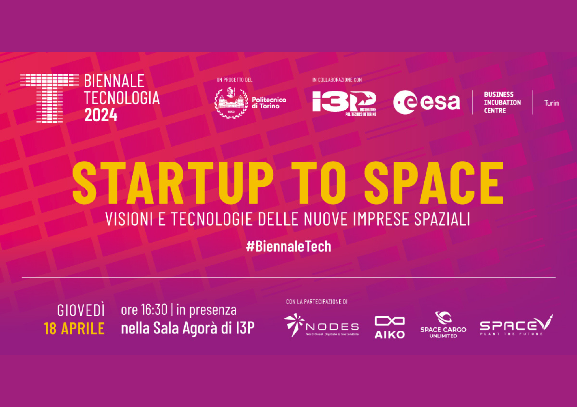 18 aprile: Evento Startup To Space. Visioni e tecnologie delle nuove imprese spaziali